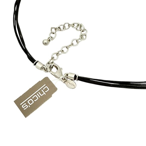 Chico's Multi-Strand Black Cord Necklace W/ Silver-Tone Beads & Abstract Pendant - Picture 7 of 8